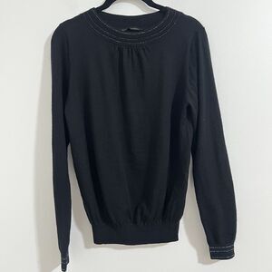 BYPAC by Pearls & Cashmere Sweater Size M Black Silver Hem Minimalist Old Money